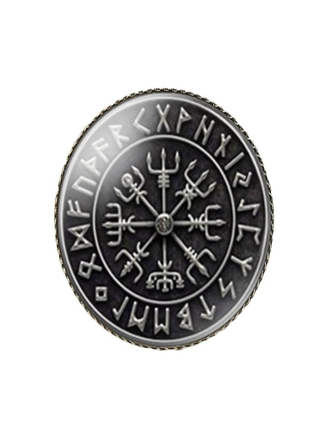 vmcoatdu Round 1 Inch Viking Compass' Nordic Rune Pin Brooch Metal and Inlay Glass Revivalism Style Souvenir Badge Brooch for Hat Clothes Backpack (Color A) - Image 1